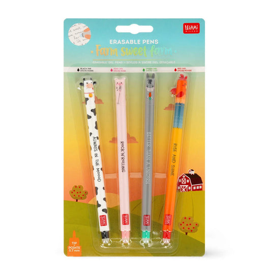 Legami Legami Farm Sweet Farm Erasable Gel Pen Set of 4 - Cow, Pig, Donkey, Rooster