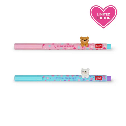 Legami Lovely Friends Beary in Love Gel Pen Set of Two - Purple and Pink